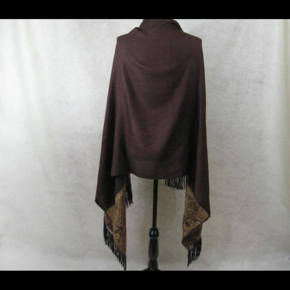 Wool Pashmina Shawl Shoulder Wrap Made in Nepal Boho Clothing Accessories Brown - Picture 6 of 9